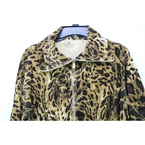 Jones New York Sport Women's Velour Animal Print Jacket-Size Large - Picture 2 of 9
